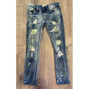 FWRD Denim & Co Kids Distressed Green Paint‎ Splatters Slim Fit Jeans Size 14